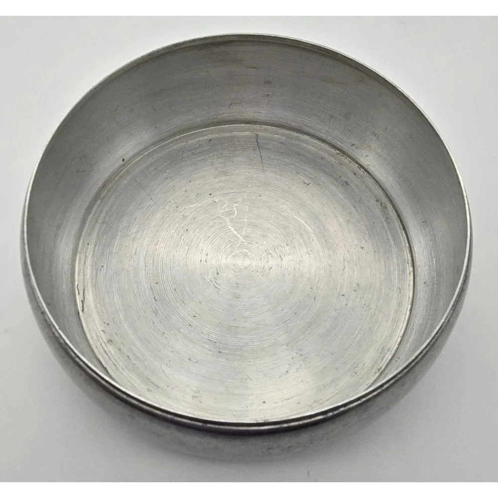 Vintage Aluminum‎ Lidded Casserole Dish 8in Brass Floral Medallion MCM Decor